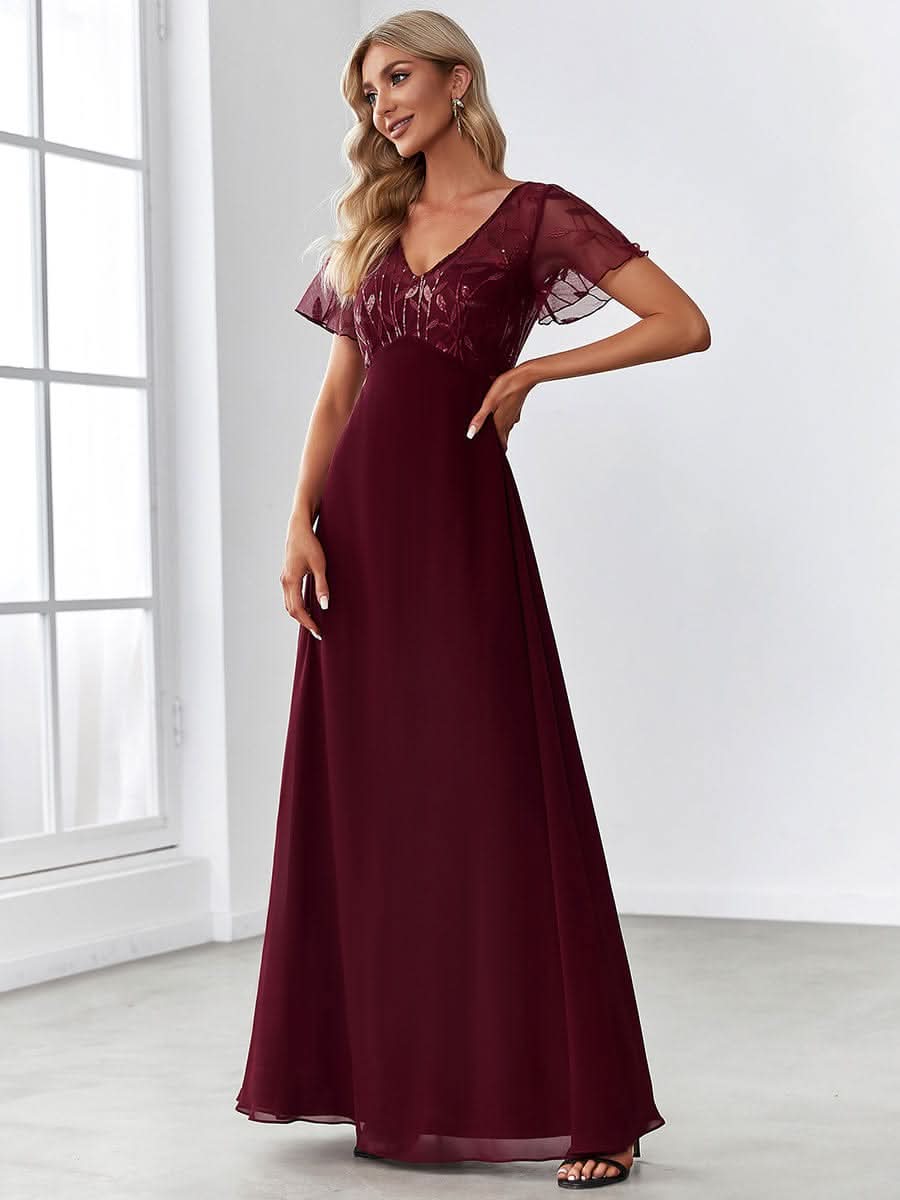 Größe Nach Maß Elegante V-Ausschnitt Spitze Abend Cocktail Party Kleider EZ07706