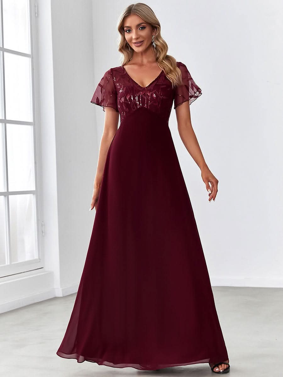 Größe Nach Maß Elegante V-Ausschnitt Spitze Abend Cocktail Party Kleider EZ07706