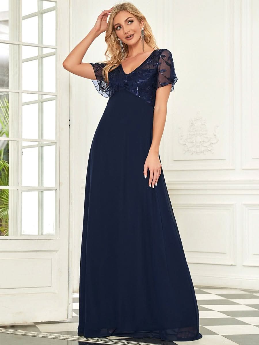 Größe Nach Maß Elegante V-Ausschnitt Spitze Abend Cocktail Party Kleider EZ07706