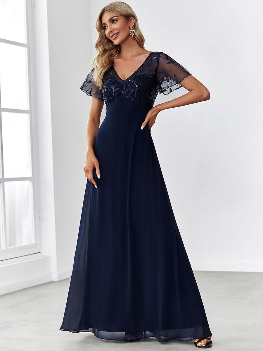 Größe Nach Maß Elegante V-Ausschnitt Spitze Abend Cocktail Party Kleider EZ07706