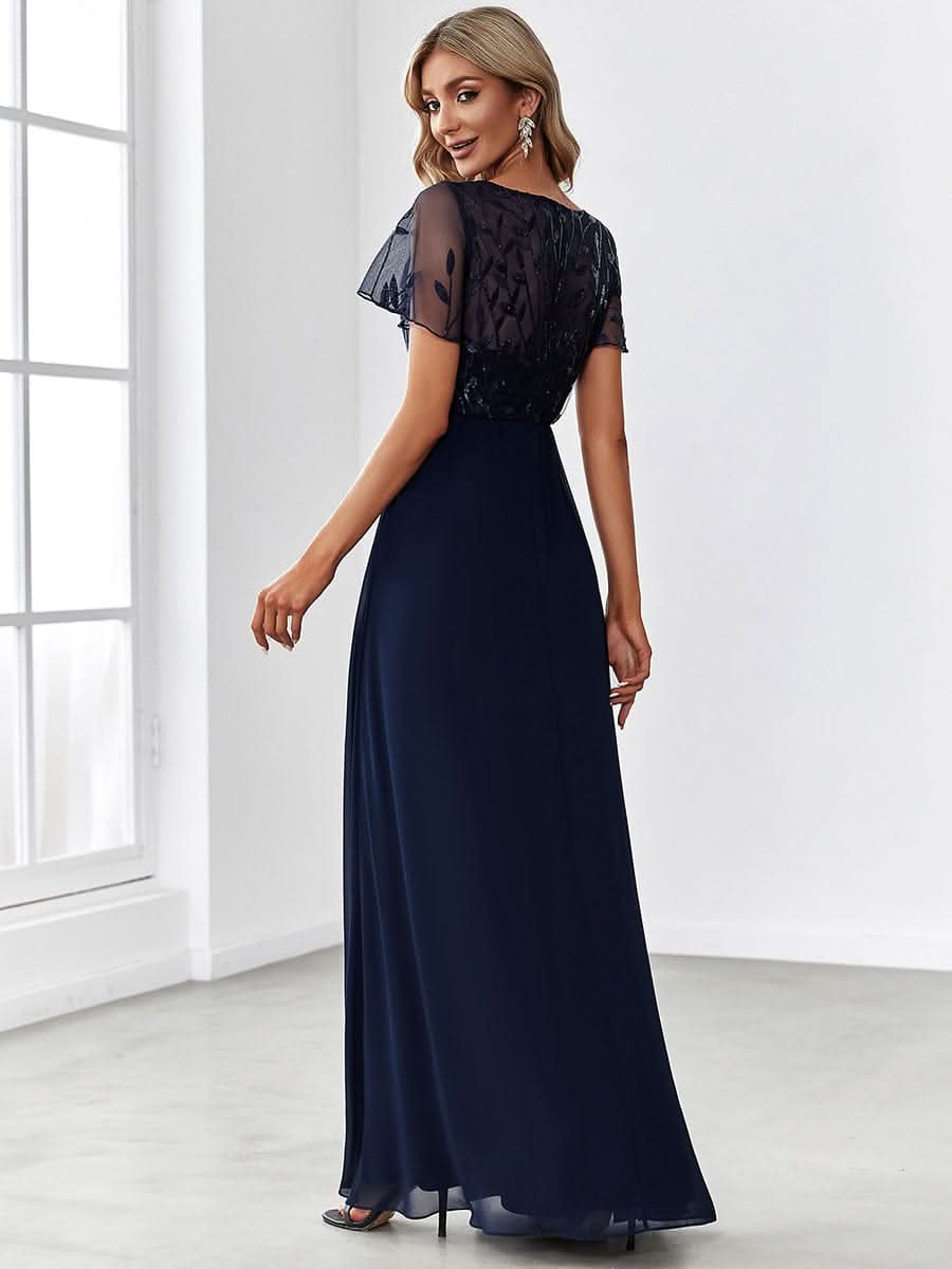 Größe Nach Maß Elegante V-Ausschnitt Spitze Abend Cocktail Party Kleider EZ07706