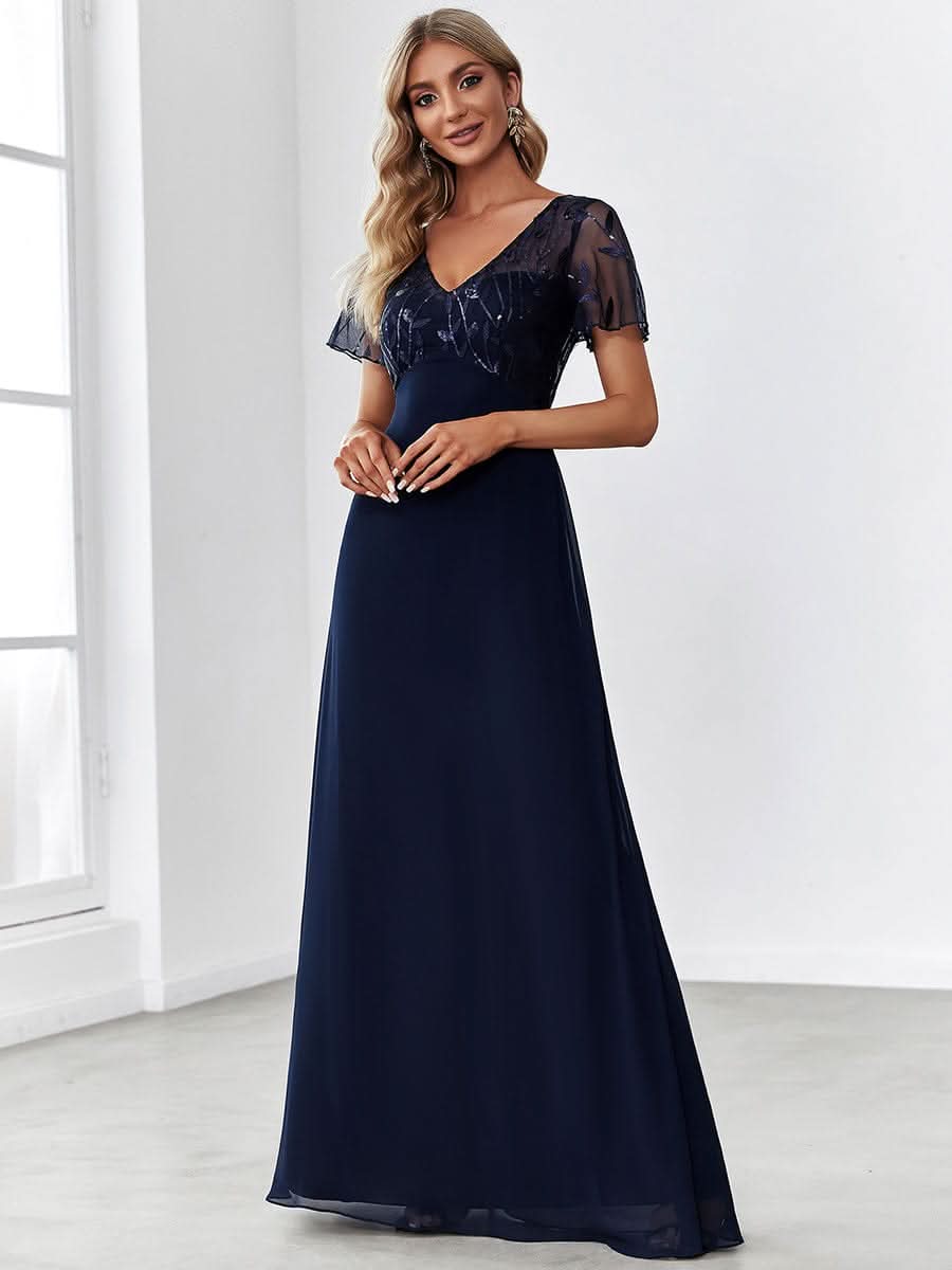 Größe Nach Maß Elegante V-Ausschnitt Spitze Abend Cocktail Party Kleider EZ07706