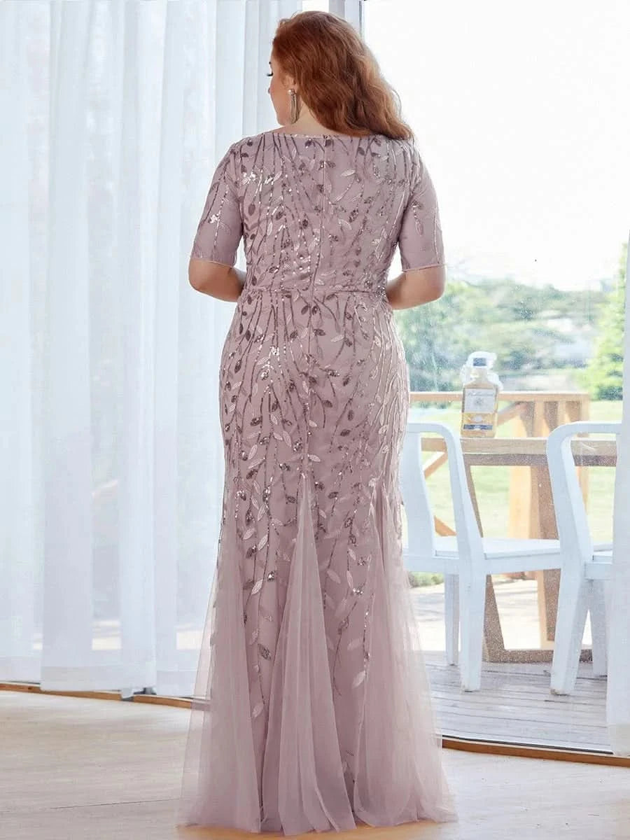 COLOR=Lilac | Frauen Floral Pailletten Print Fishtail Tüll Kleider Ez07707-Lilac 6