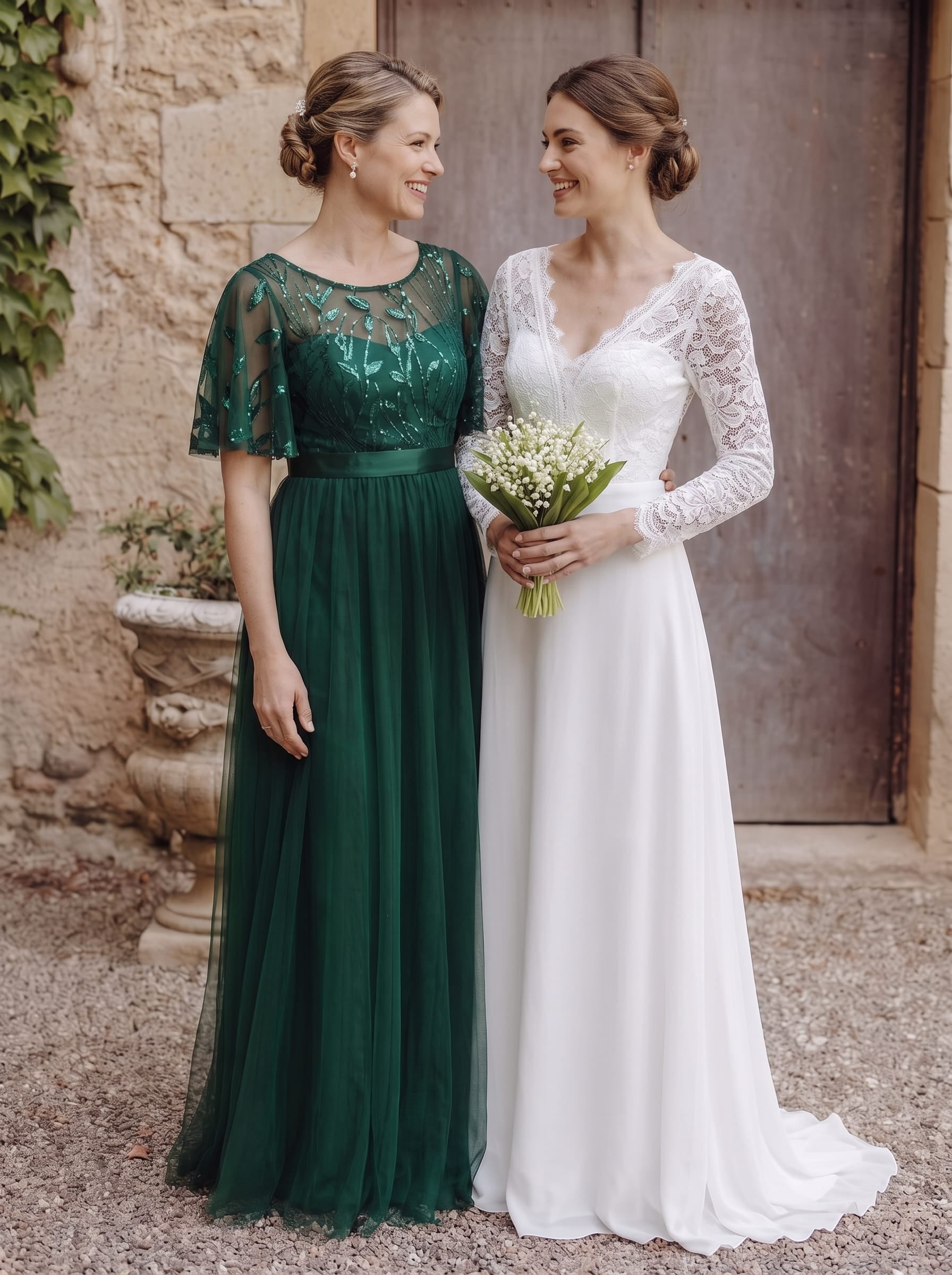 Damen A-Line Kurzarm Stickerei Bodenlanges Abendkleid #Farbe_Dunkelgrün