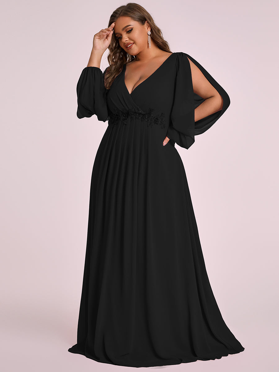 A-Linie Chiffon Lang mit Ärmel Brautmutterkleider #Farbe_Schwarz