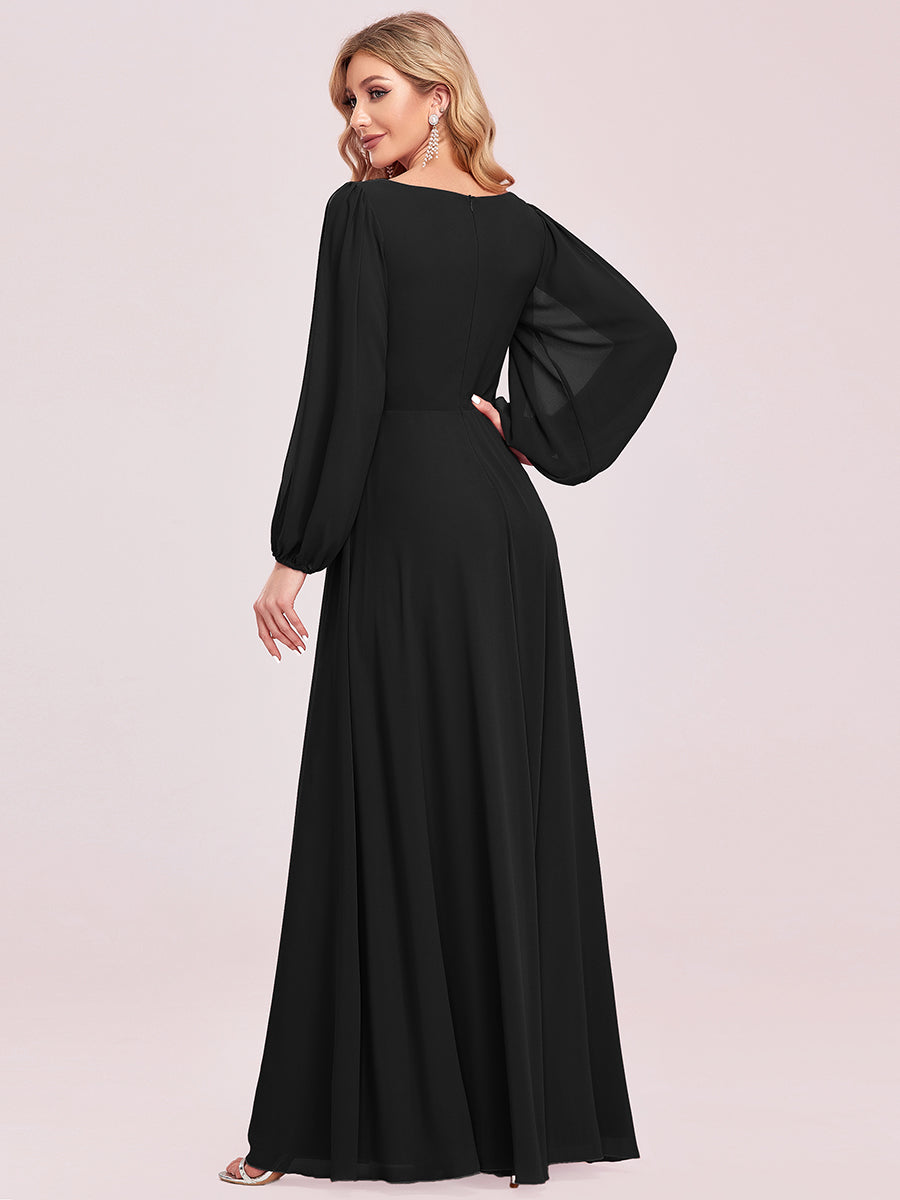 A-Linie Chiffon Lang mit Ärmel Brautmutterkleider #Farbe_Schwarz