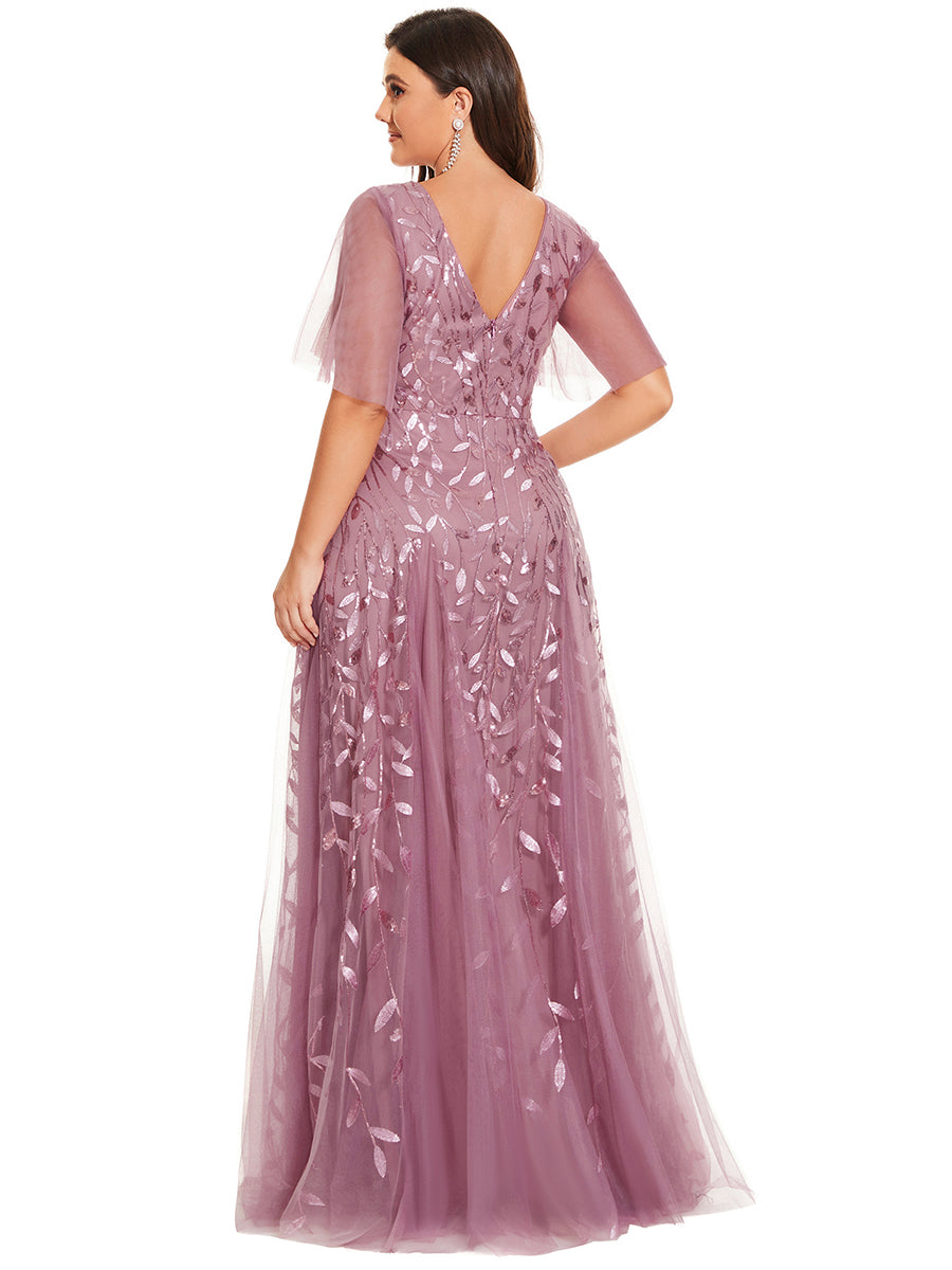 Bodenlanger V-Ausschnitt A-Linie Pailletten Kleid Mit Tiefem V-Ausschnitt Und Funkelnden Details #Farbe_Orchideenviolett