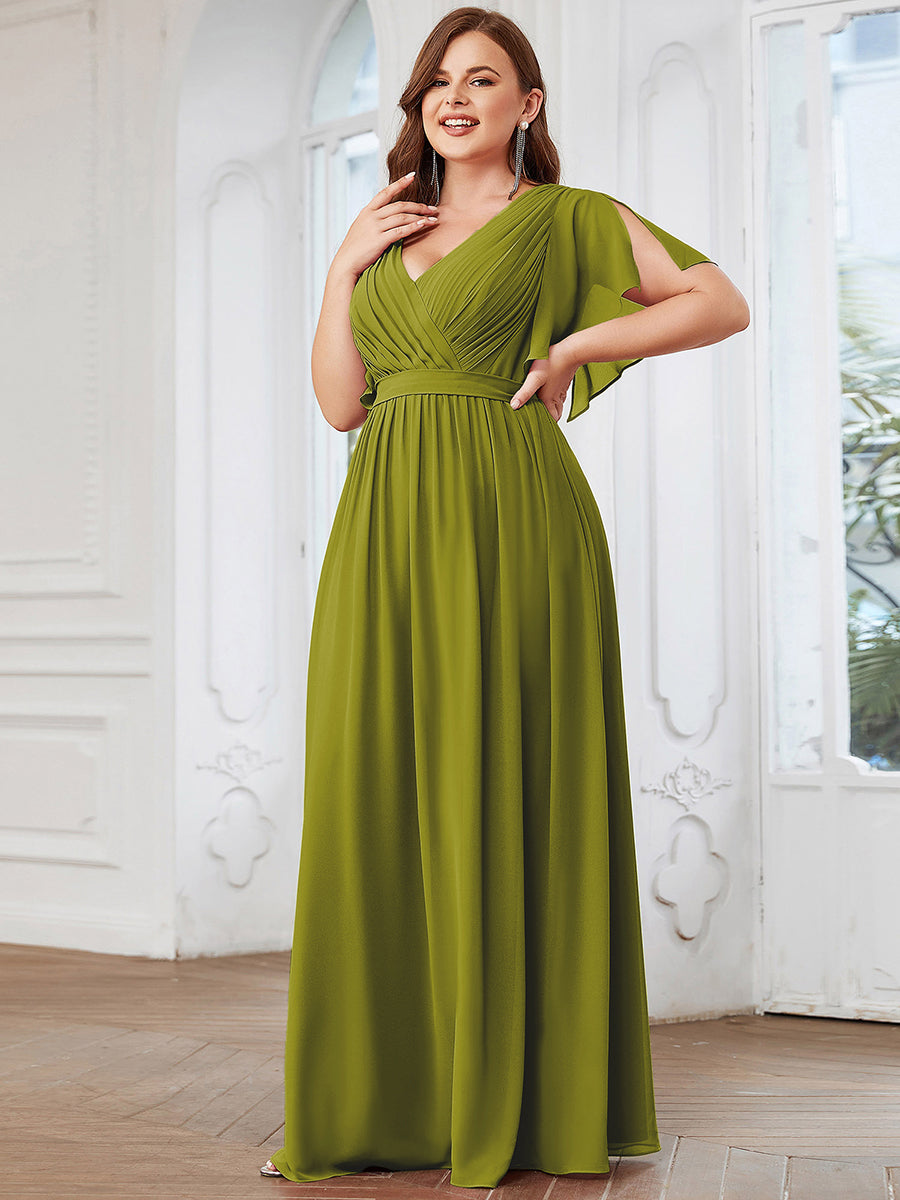 V-Ausschnitt kurze Ärmel Bodenlaenge A-Linie Chiffon Abendkleider #Farbe_Zitrone