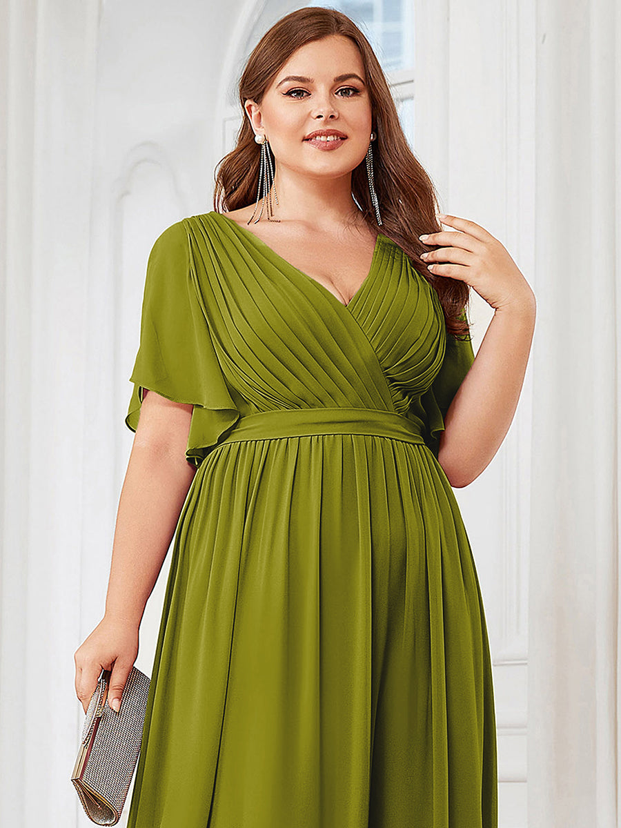 V-Ausschnitt kurze Ärmel Bodenlaenge A-Linie Chiffon Abendkleider #Farbe_Zitrone