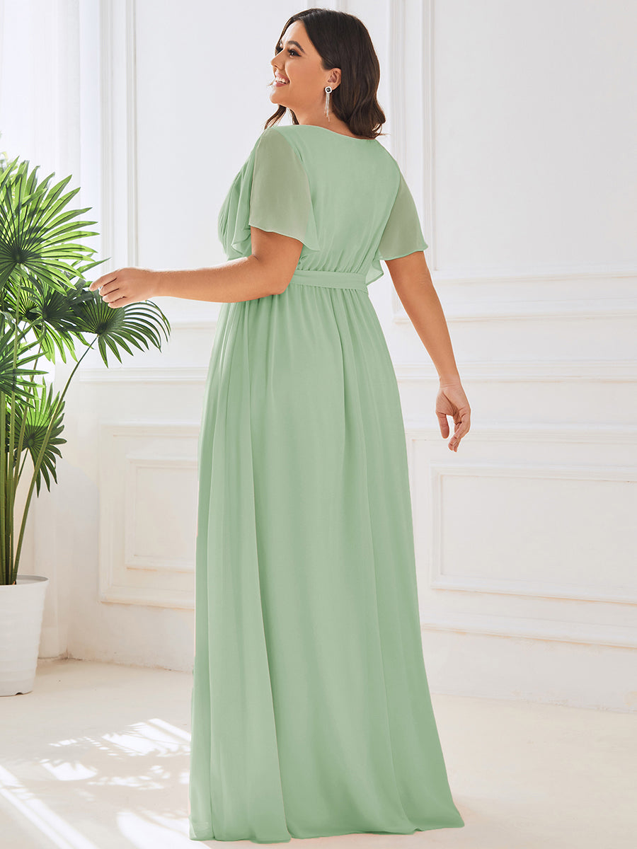 V-Ausschnitt akurze Ärmel Bodenlaenge A-Linie Chiffon Abendkleider #Farbe_Mintgrün