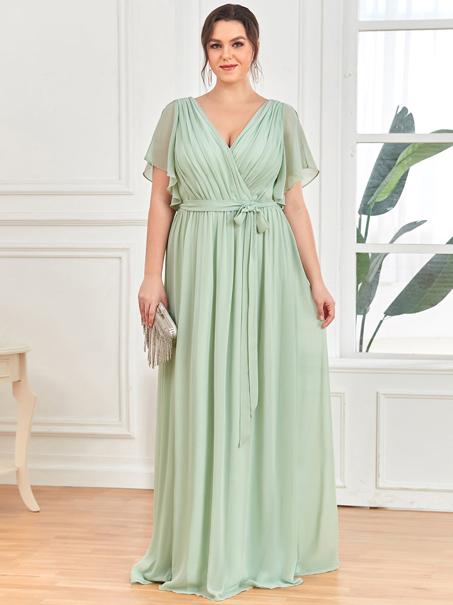 V-Ausschnitt kurze Ärmel Bodenlaenge A-Linie Chiffon Abendkleider #Farbe_Mintgrün