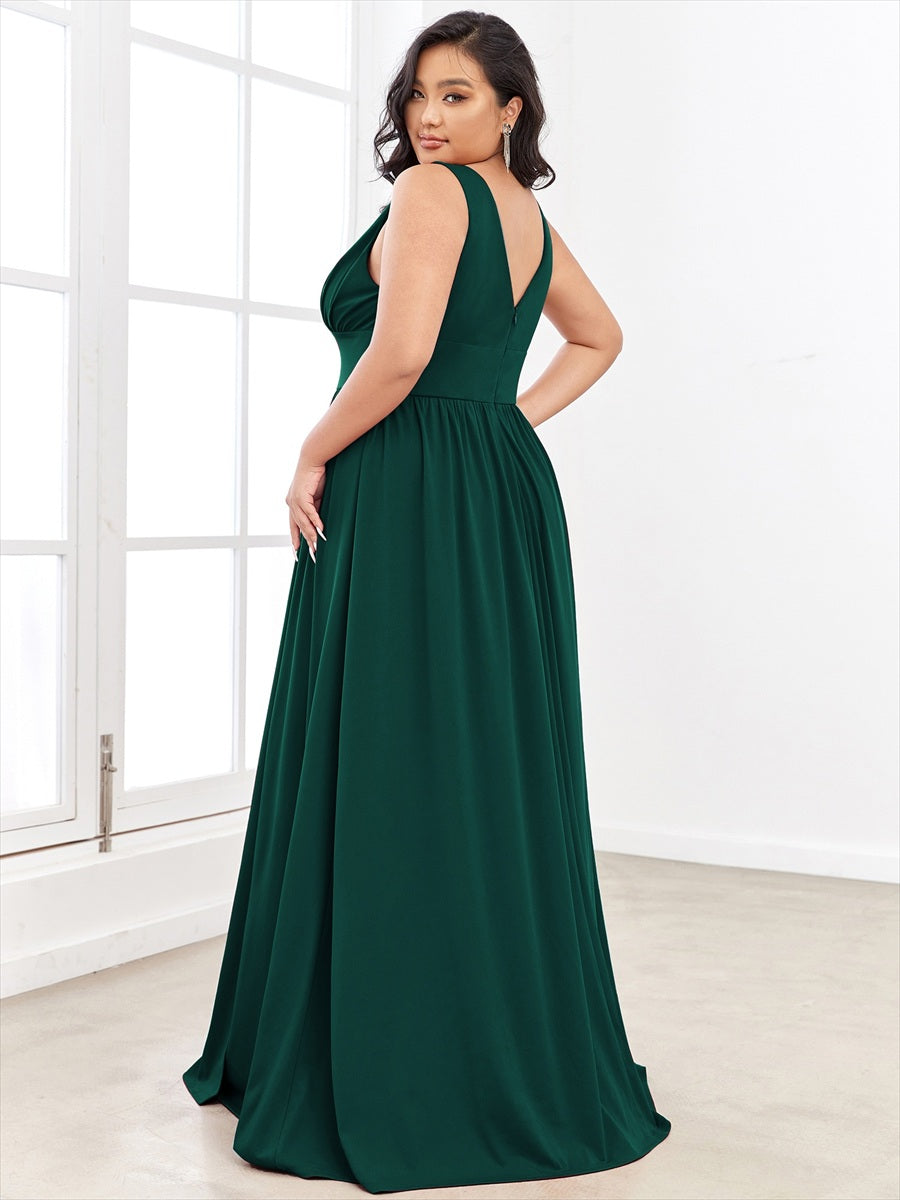 Doppelter V-Ausschnitt A-Linie Lang Ballkleid mit Schlitz Ballkleider #farbe_Dunkelgrün