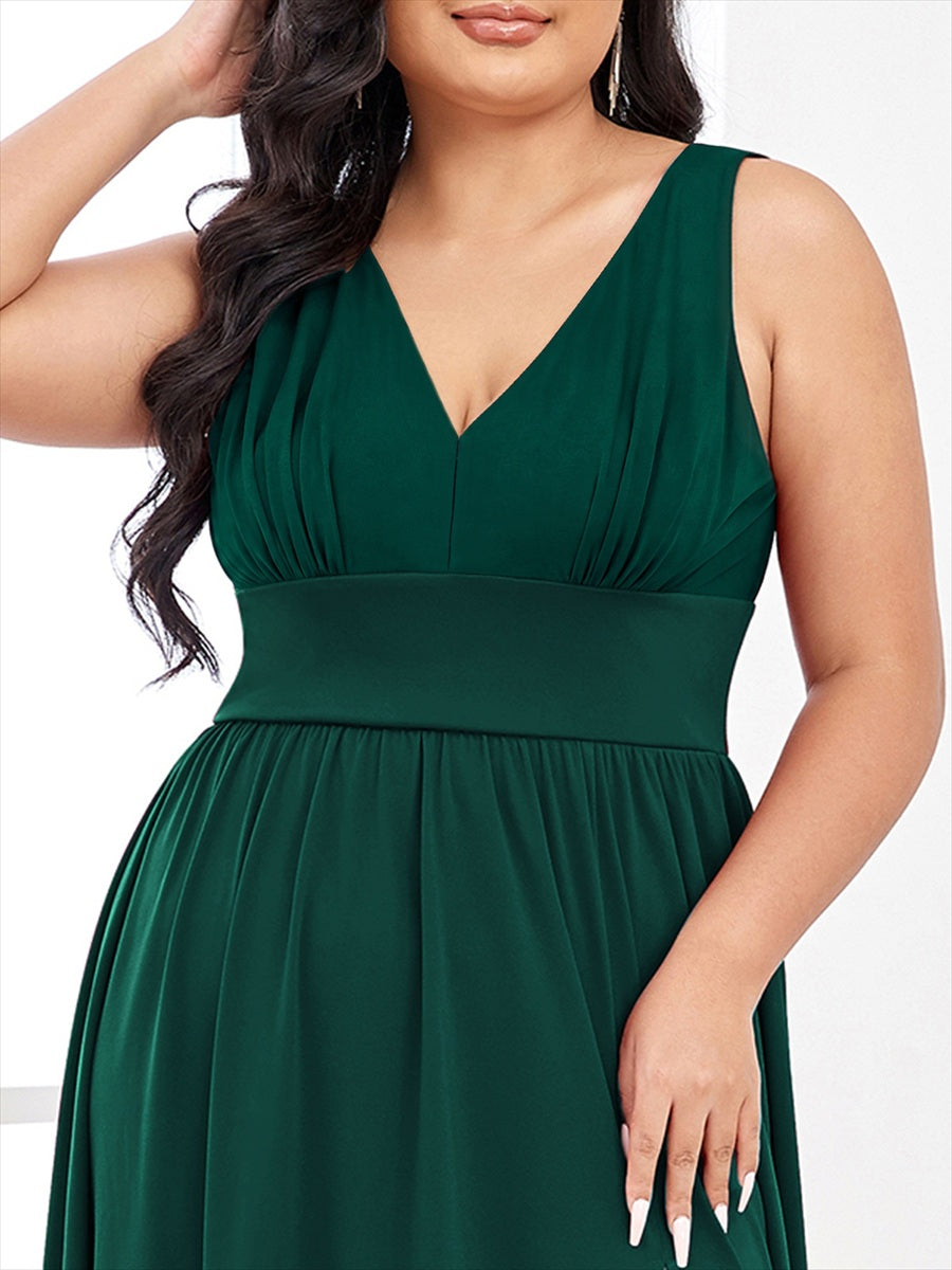 Doppelter V-Ausschnitt A-Linie Lang Ballkleid mit Schlitz Ballkleider #farbe_Dunkelgrün