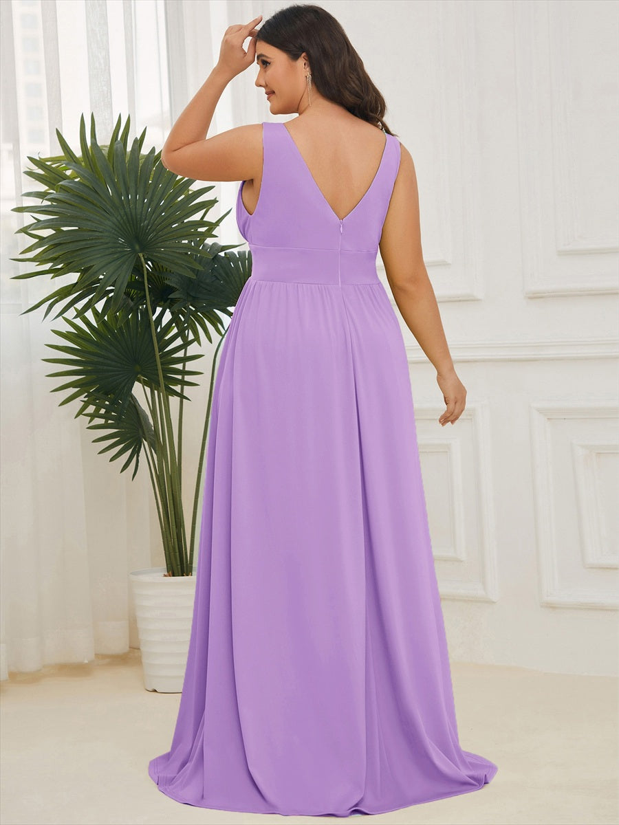 Doppelter V-Ausschnitt A-Linie Lang Ballkleid mit Schlitz Ballkleider #farbe_Lavendel