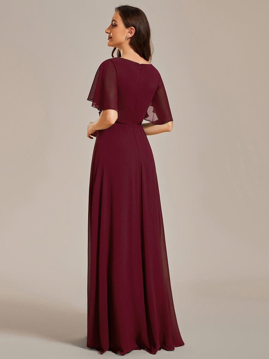 Funkelndes Abendkleid in A-Linie mit Empire-Taille und langen ?rmeln #farbe_Burgundy