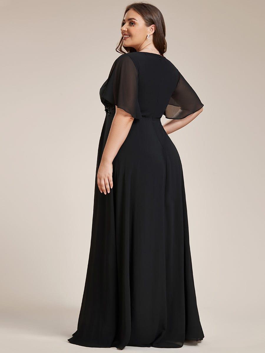 Funkelndes Abendkleid in A-Linie mit Empire-Taille und langen ?rmeln #farbe_Schwarz