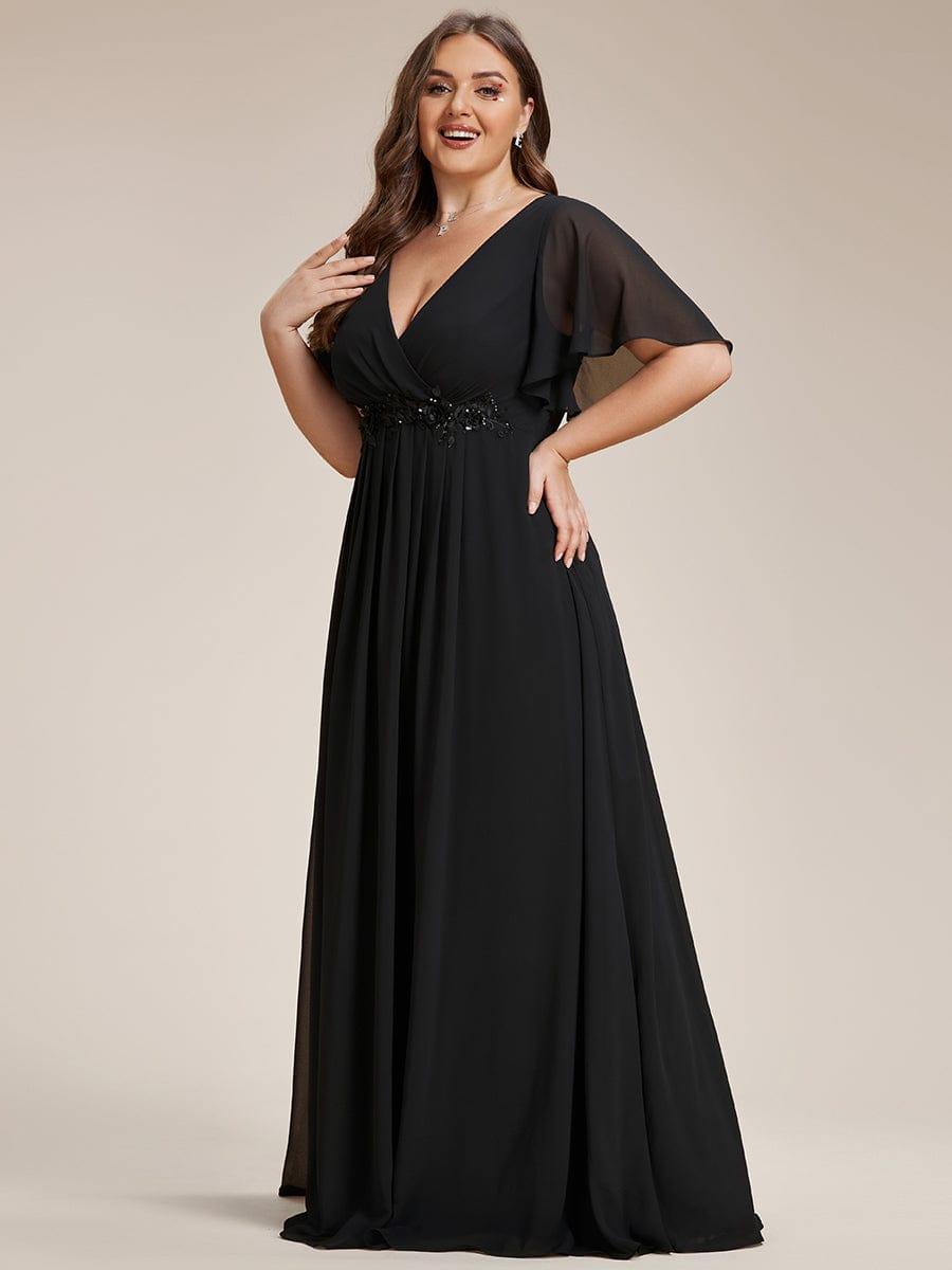 Funkelndes Abendkleid in A-Linie mit Empire-Taille und langen ?rmeln #farbe_Schwarz