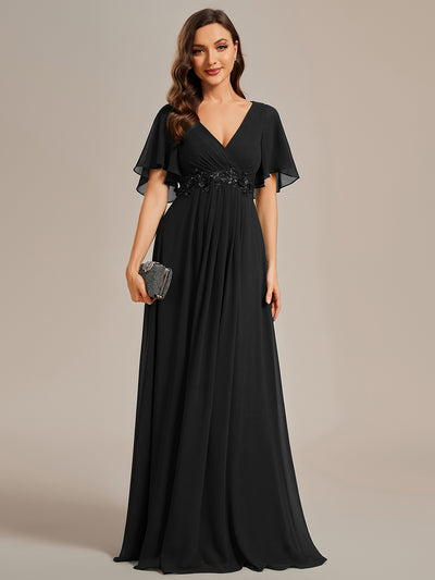 Funkelndes Abendkleid in A-Linie mit Empire-Taille und langen ?rmeln #farbe_Schwarz