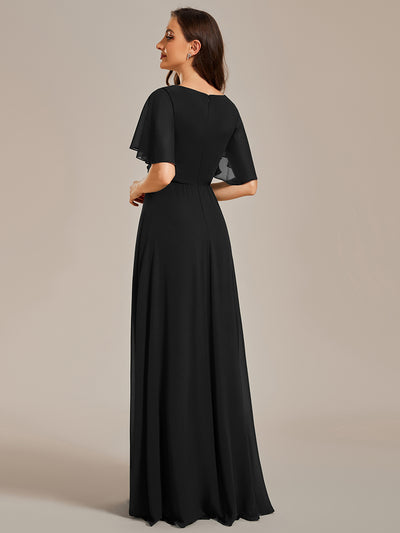 Funkelndes Abendkleid in A-Linie mit Empire-Taille und langen ?rmeln #farbe_Schwarz
