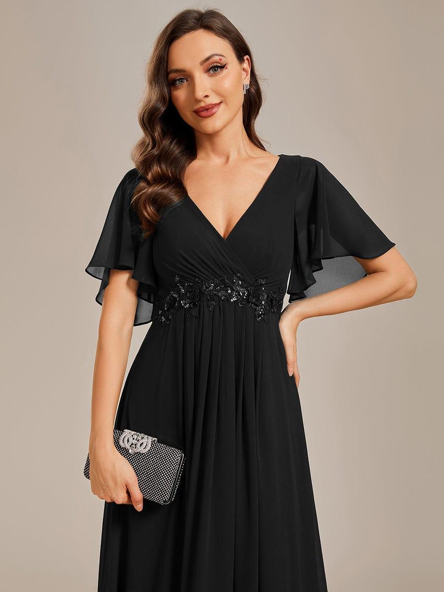Funkelndes Abendkleid in A-Linie mit Empire-Taille und langen ?rmeln #farbe_Schwarz