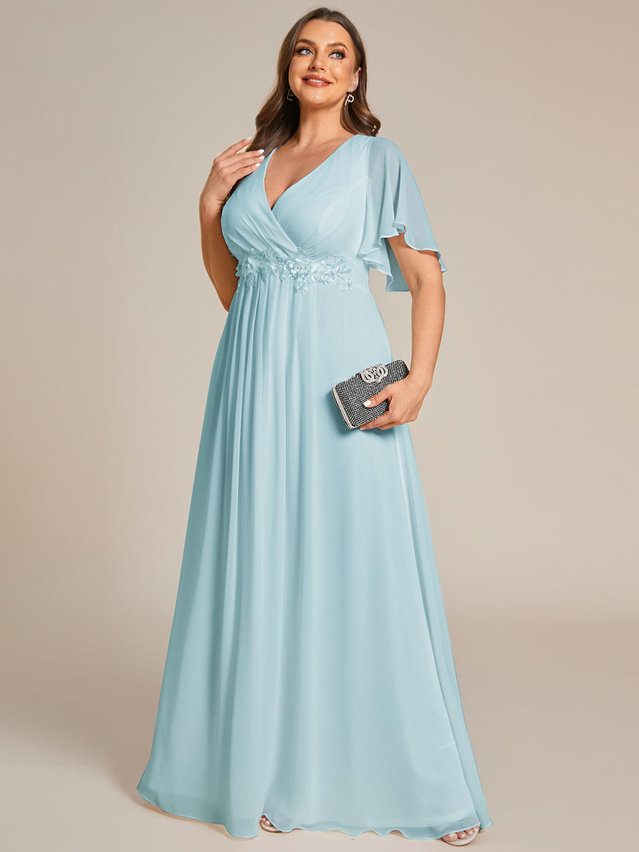 Funkelndes Abendkleid in A-Linie mit Empire-Taille und langen ?rmeln #farbe_Himmelblau