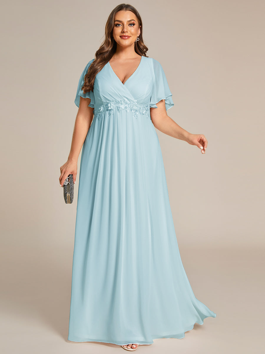 Funkelndes Abendkleid in A-Linie mit Empire-Taille und langen ?rmeln #farbe_Himmelblau