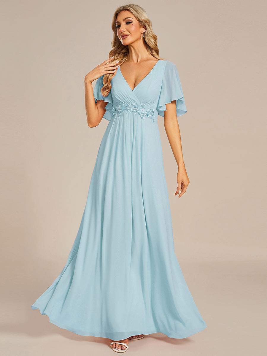 Funkelndes Abendkleid in A-Linie mit Empire-Taille und langen ?rmeln #farbe_Himmelblau