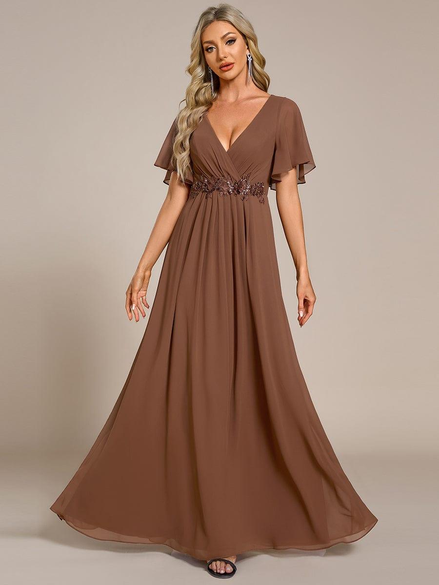 Glitzerndes A-Linien-Abendkleid mit Empire-Taille und langen Laternen?rmeln #farbe_Braun