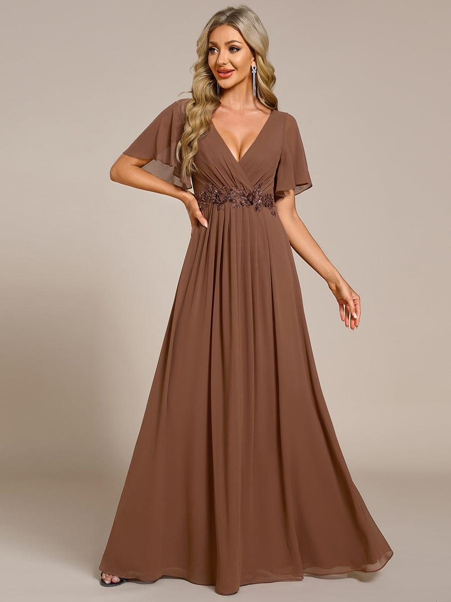 Glitzerndes A-Linien-Abendkleid mit Empire-Taille und langen Laternen?rmeln #farbe_Braun