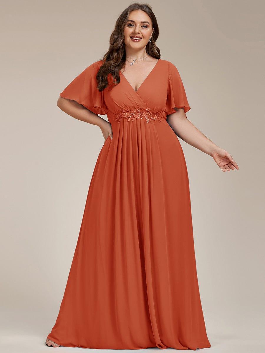 Funkelndes Abendkleid in A-Linie mit Empire-Taille und langen ?rmeln #farbe_Gebrannte Orange