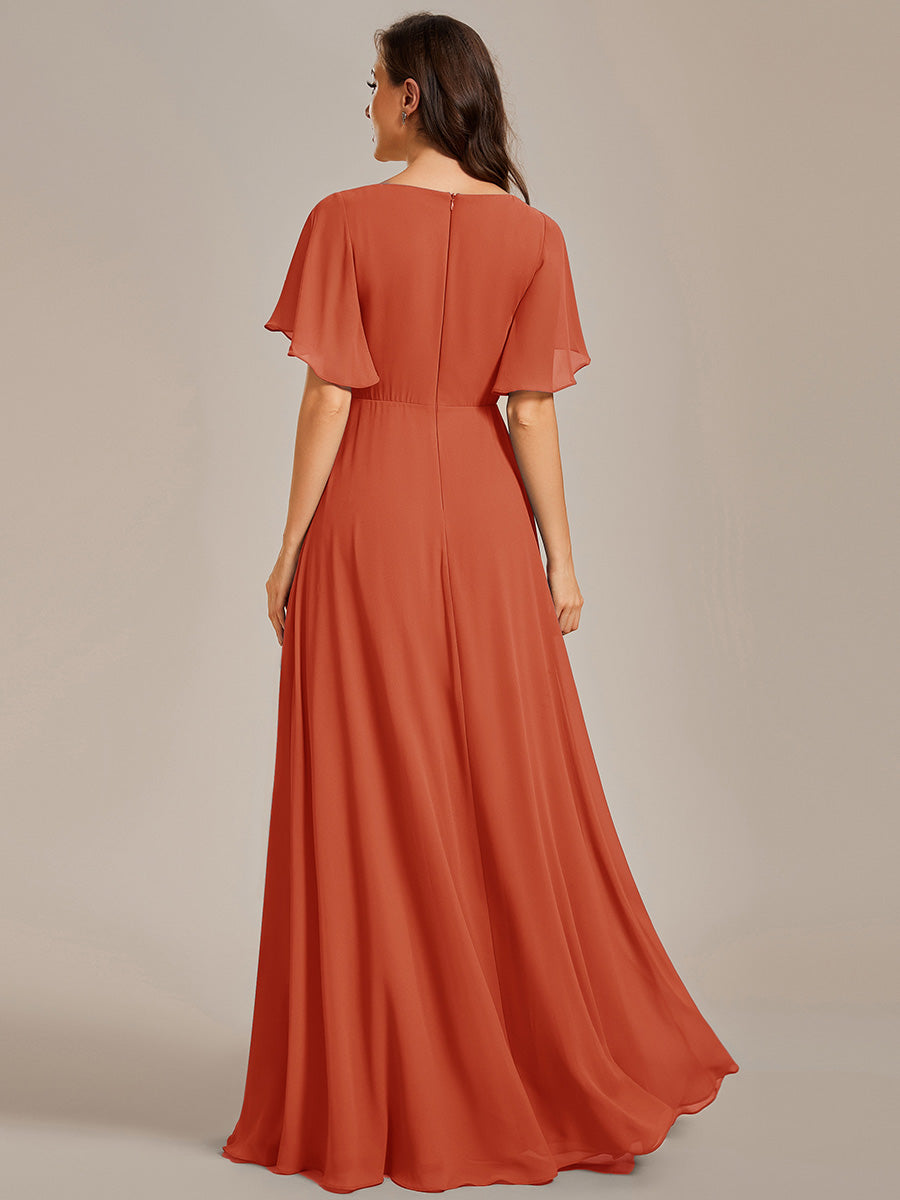 Funkelndes Abendkleid in A-Linie mit Empire-Taille und langen ?rmeln #farbe_Gebranntes Orange
