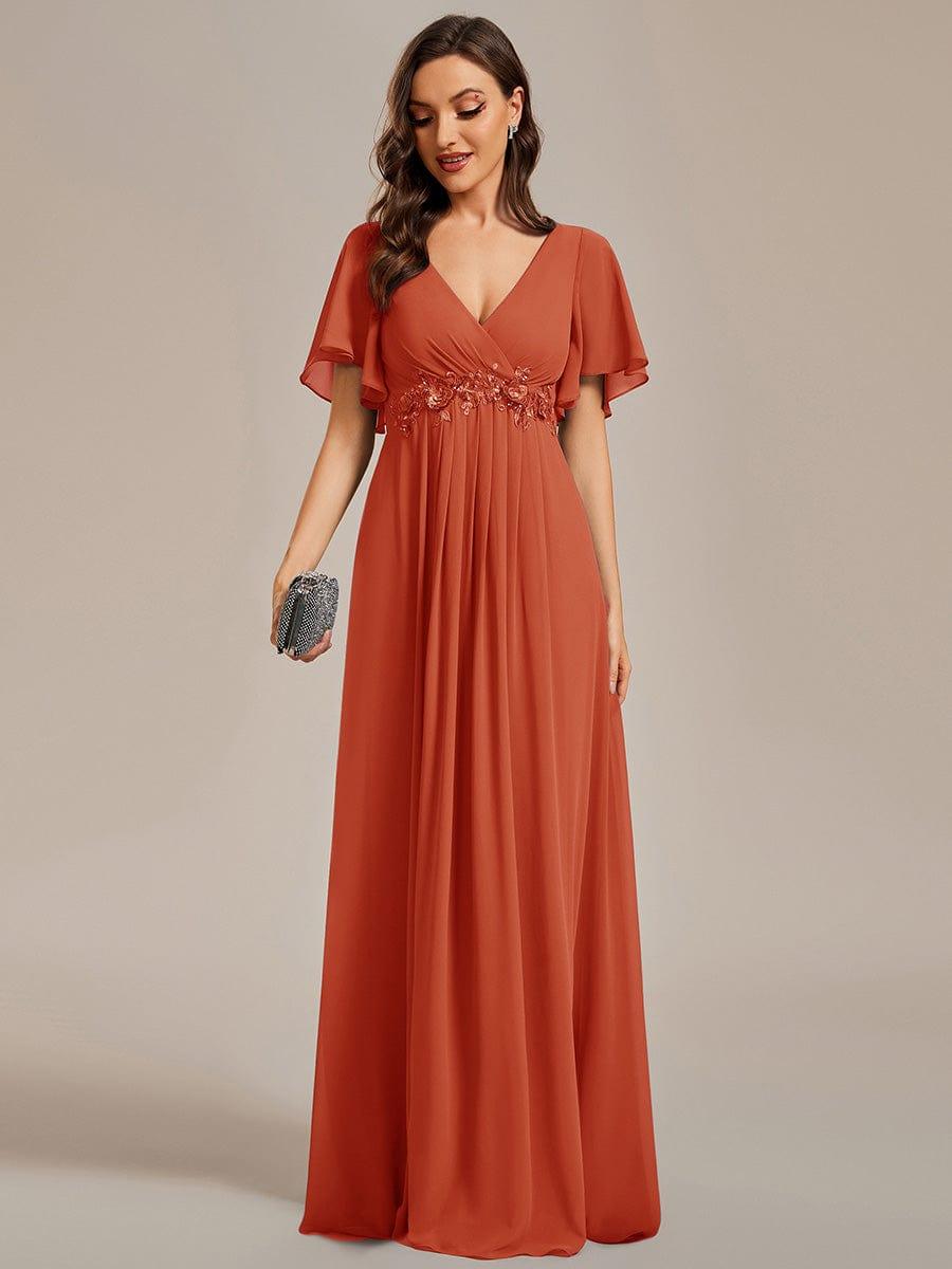 Glitzerndes A-Linien-Abendkleid mit Empire-Taille und langen Laternen?rmeln #farbe_Gebrannte Orange