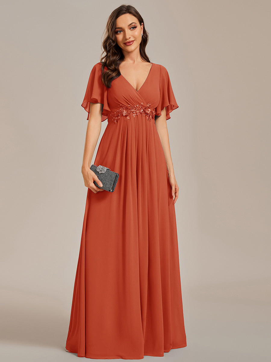 Funkelndes Abendkleid in A-Linie mit Empire-Taille und langen ?rmeln #farbe_Gebranntes Orange