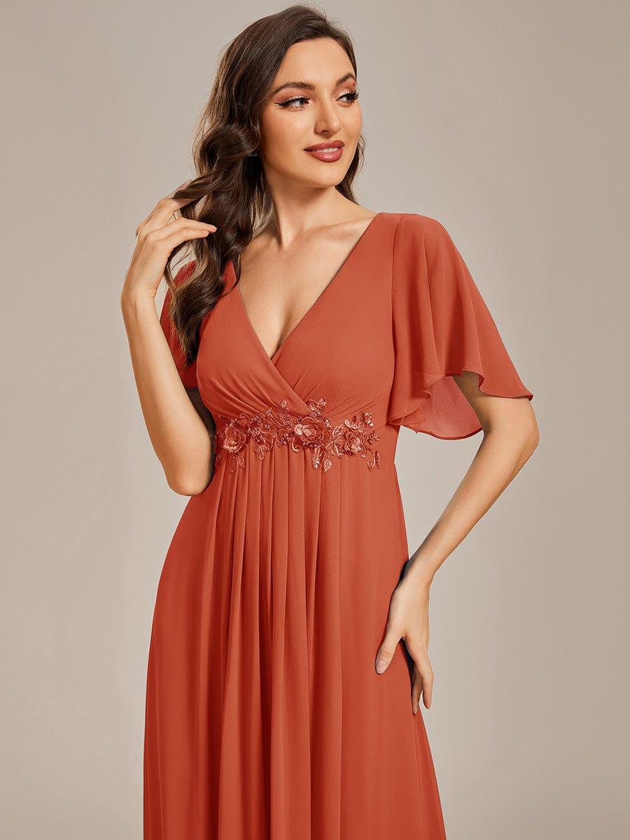Glitzerndes A-Linien-Abendkleid mit Empire-Taille und langen Laternen?rmeln #farbe_Gebrannte Orange