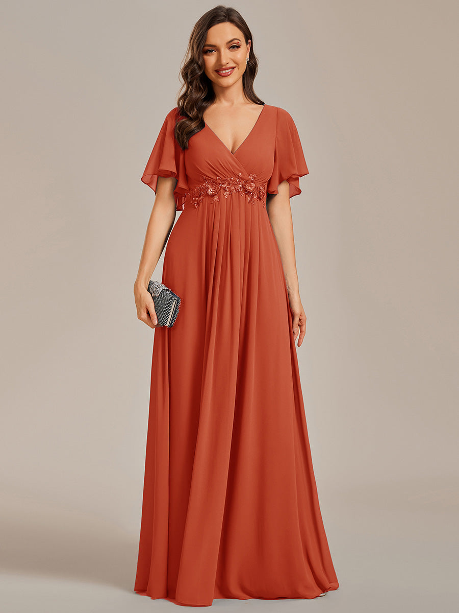 Funkelndes Abendkleid in A-Linie mit Empire-Taille und langen ?rmeln #farbe_Gebranntes Orange