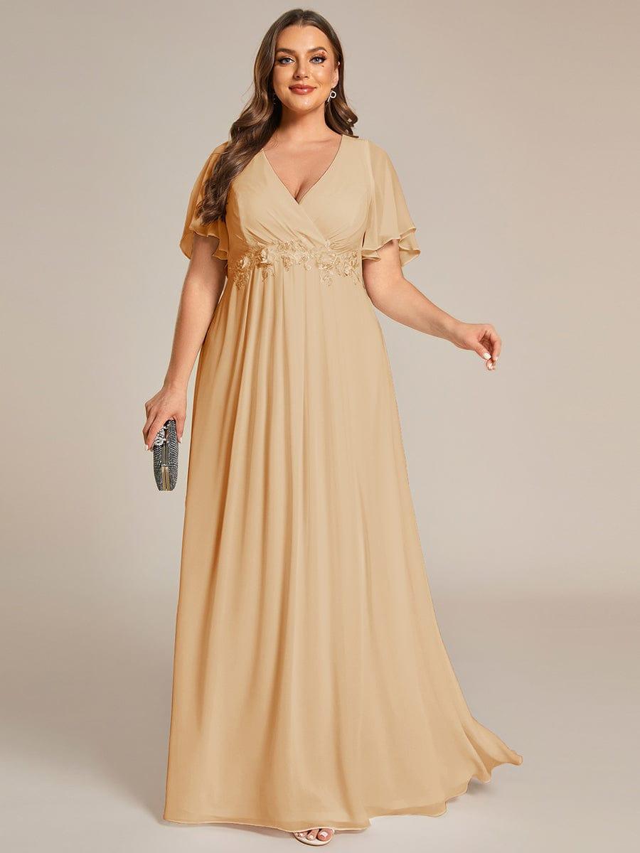 Glitzerndes A-Linien-Abendkleid mit Empire-Taille und langen Laternen?rmeln #farbe_Champagner