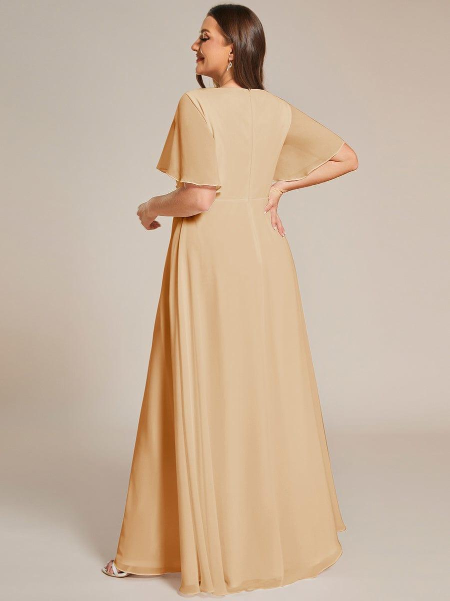 Glitzerndes A-Linien-Abendkleid mit Empire-Taille und langen Laternen?rmeln #farbe_Champagner
