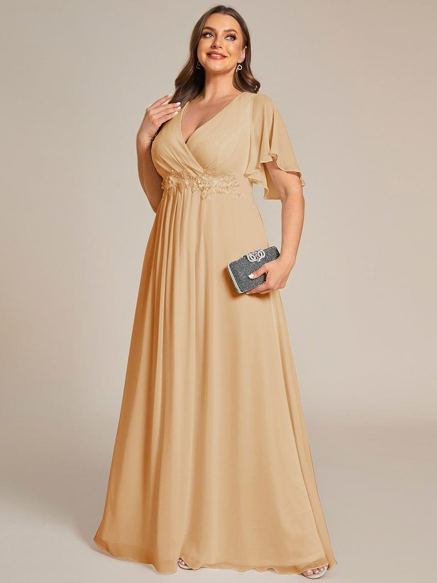 Glitzerndes A-Linien-Abendkleid mit Empire-Taille und langen Laternen?rmeln #farbe_Champagner