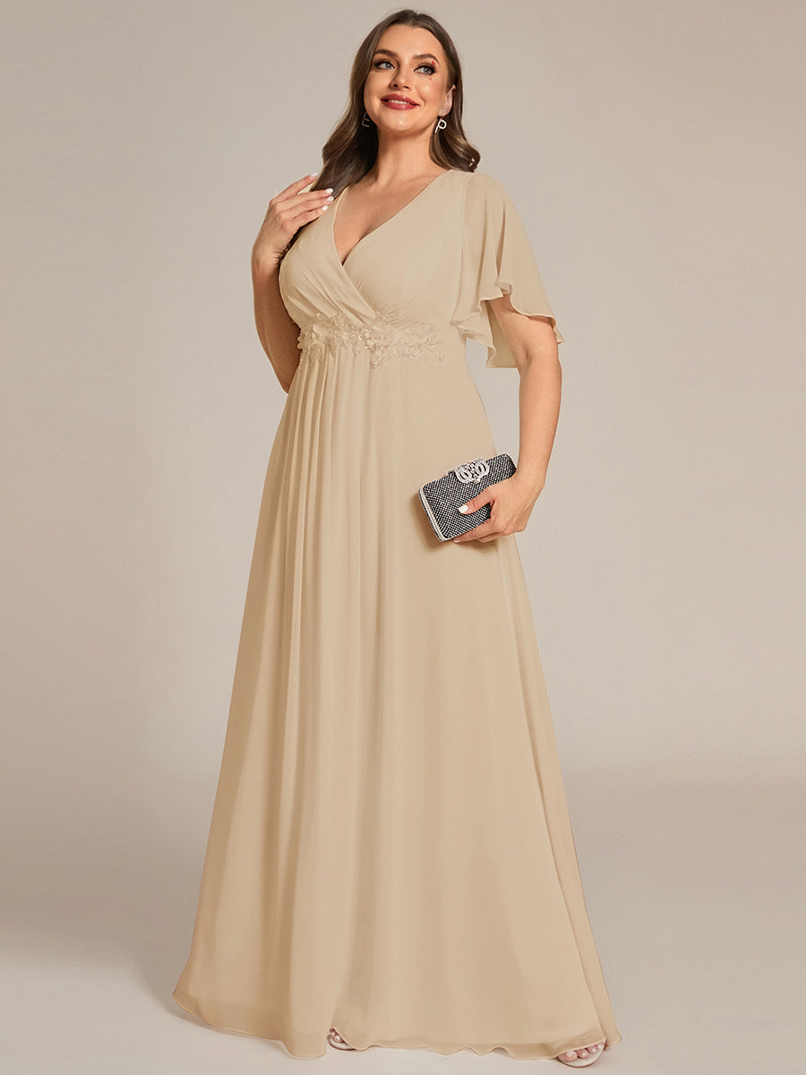 Funkelndes Abendkleid in A-Linie mit Empire-Taille und langen ?rmeln #farbe_Champagner
