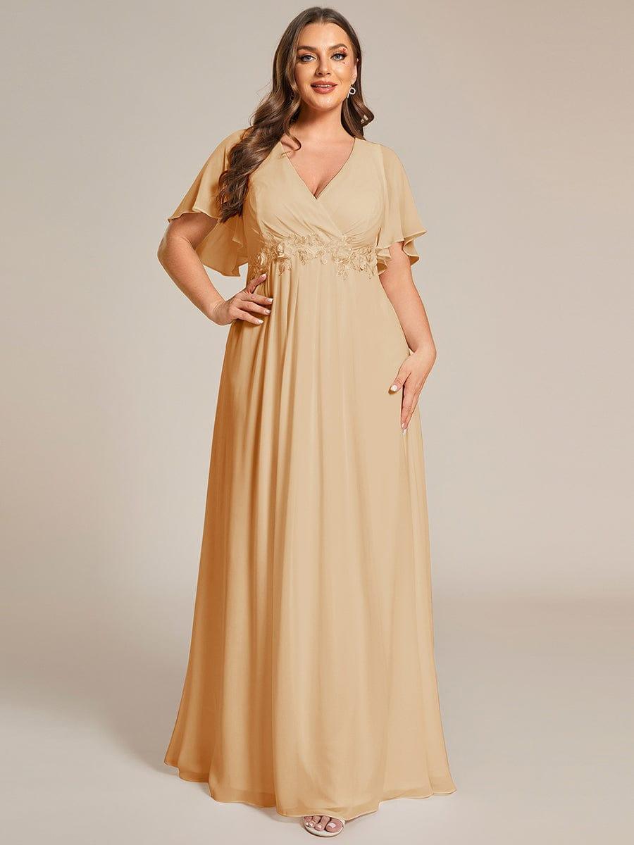Glitzerndes A-Linien-Abendkleid mit Empire-Taille und langen Laternen?rmeln #farbe_Champagner