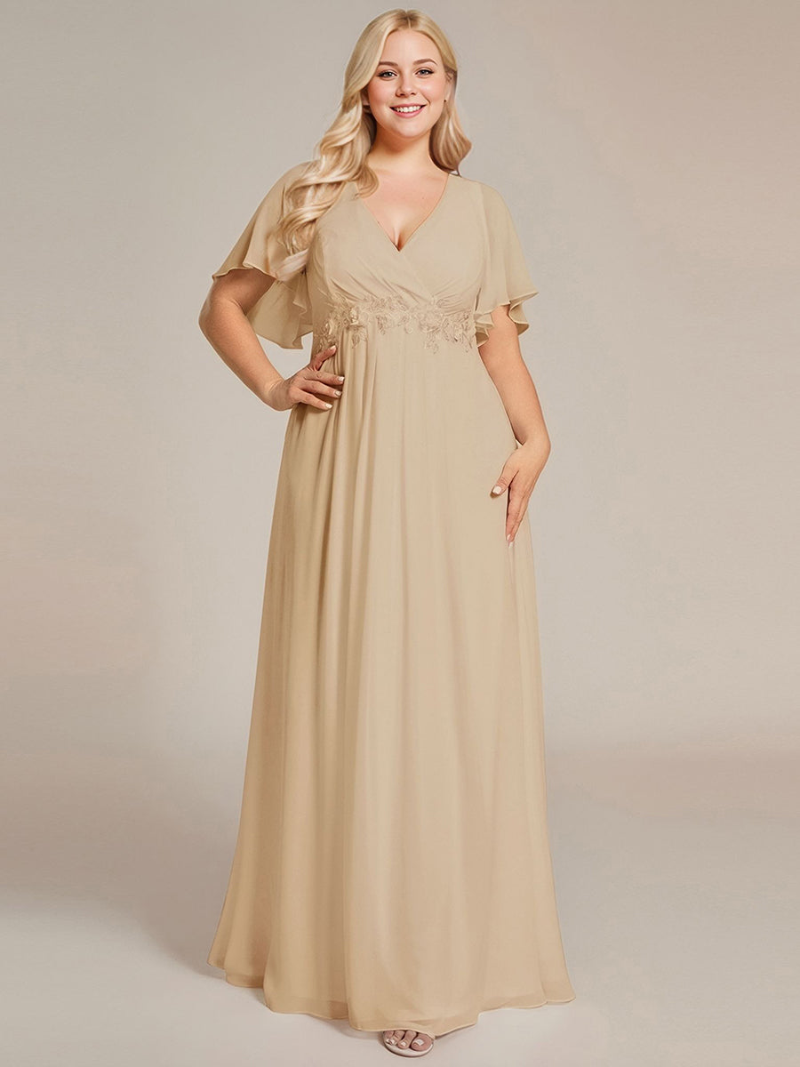 Funkelndes Abendkleid in A-Linie mit Empire-Taille und langen ?rmeln #farbe_Champagner