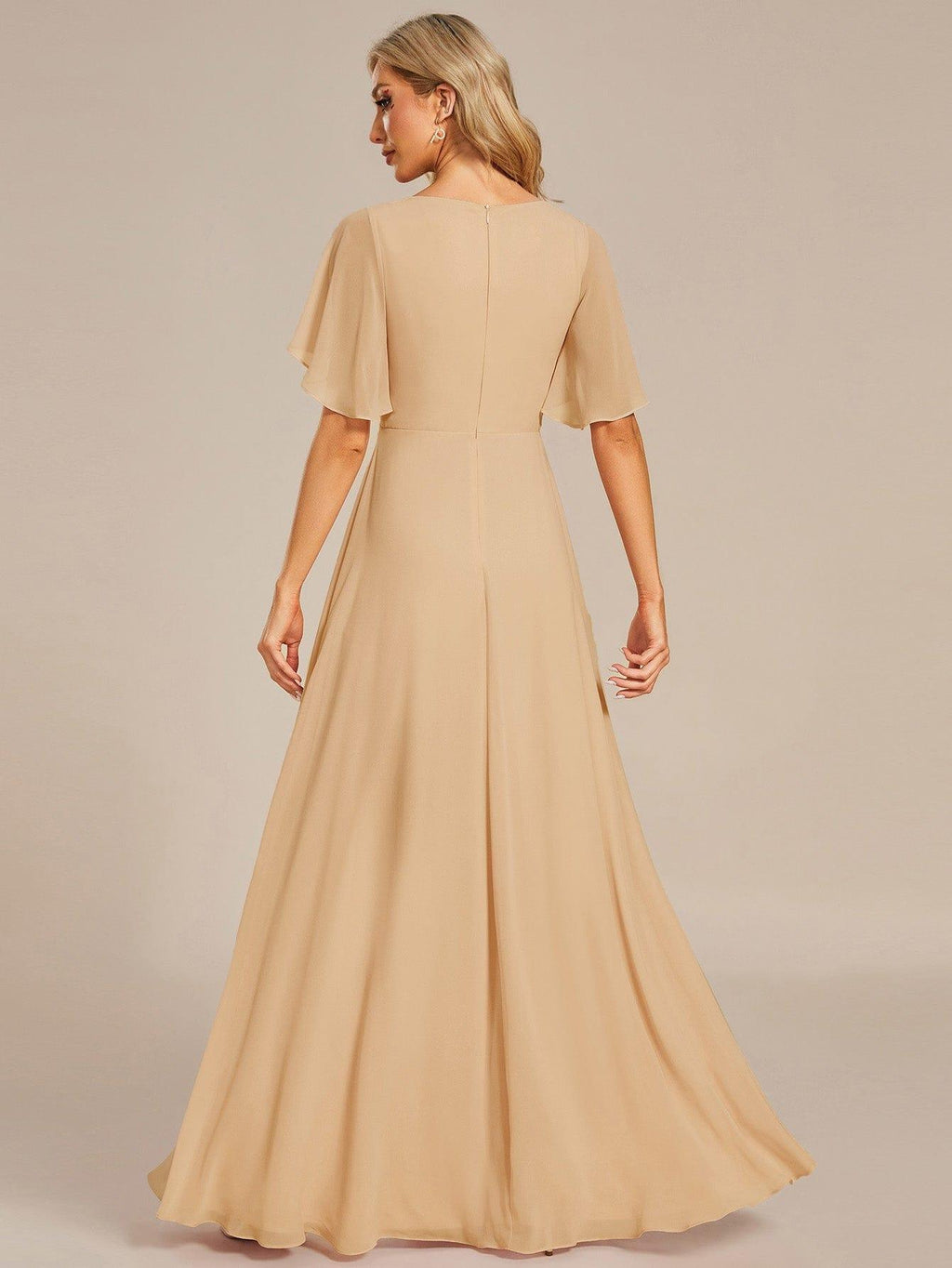 Glitzerndes A-Linien-Abendkleid mit Empire-Taille und langen Laternen?rmeln #farbe_Champagner