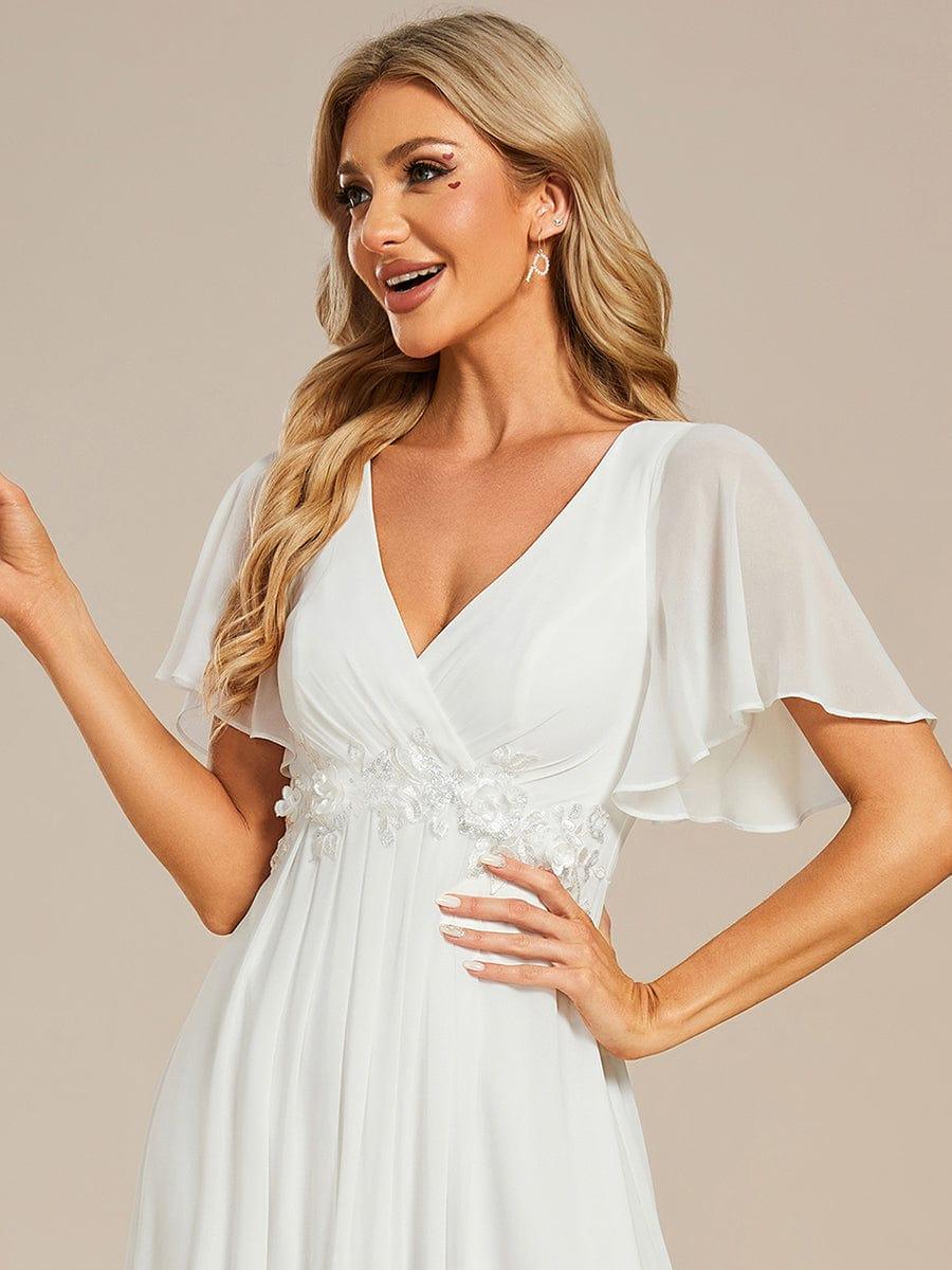 Funkelndes Abendkleid in A-Linie mit Empire-Taille und langen ?rmeln #farbe_Cream