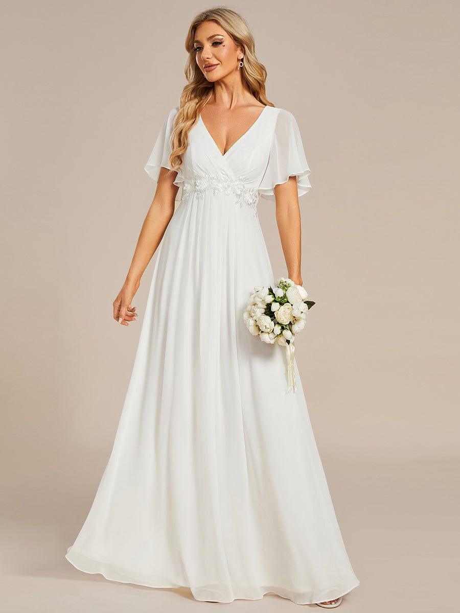 Funkelndes Abendkleid in A-Linie mit Empire-Taille und langen ?rmeln #farbe_Cream