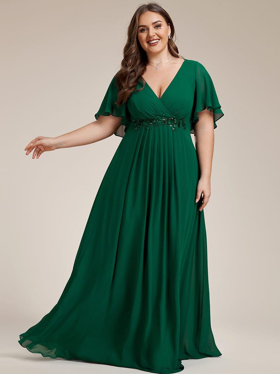 Funkelndes Abendkleid in A-Linie mit Empire-Taille und langen ?rmeln #farbe_Dunkel Gruen