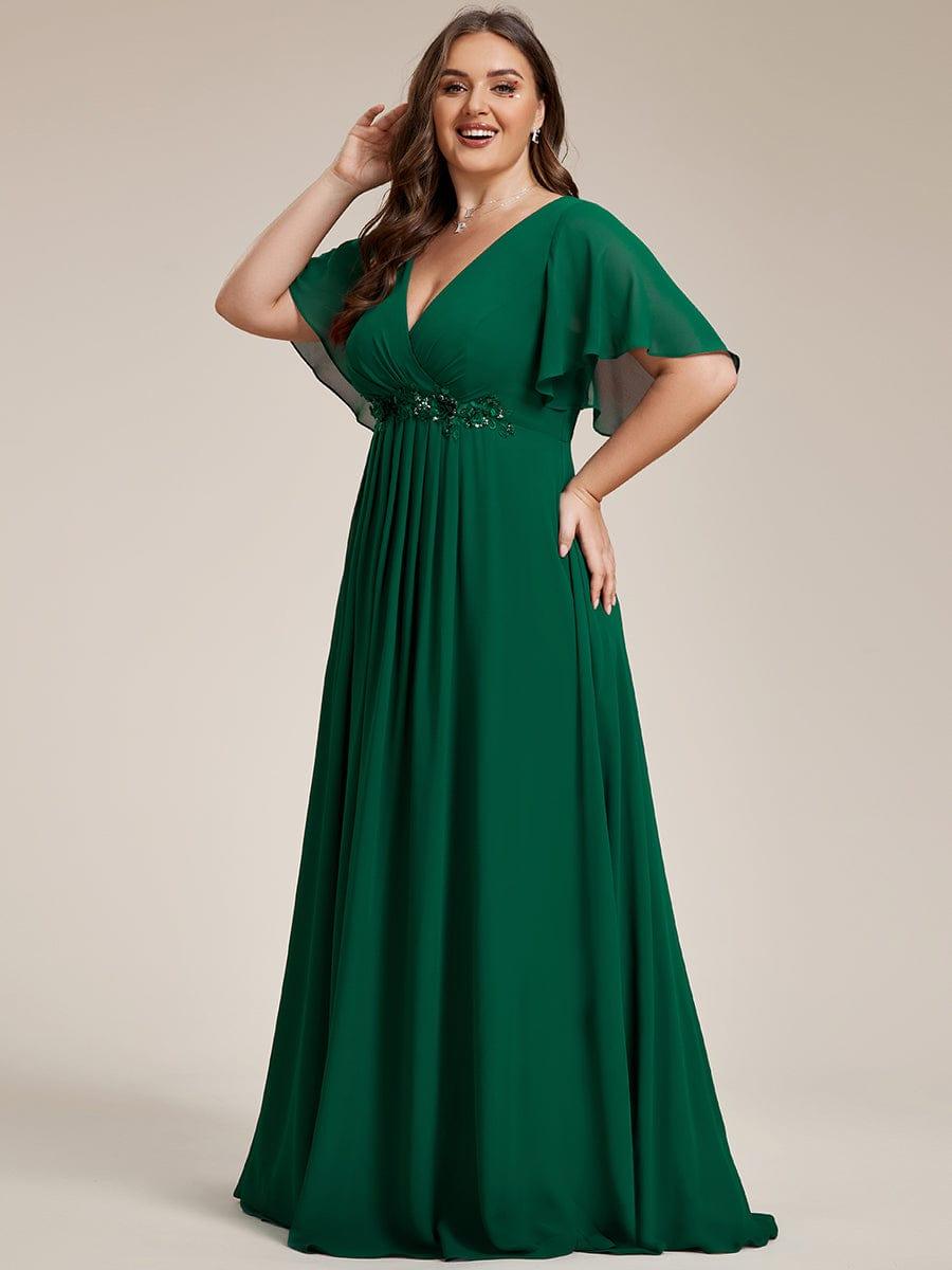 Funkelndes Abendkleid in A-Linie mit Empire-Taille und langen ?rmeln #farbe_Dunkel Gruen