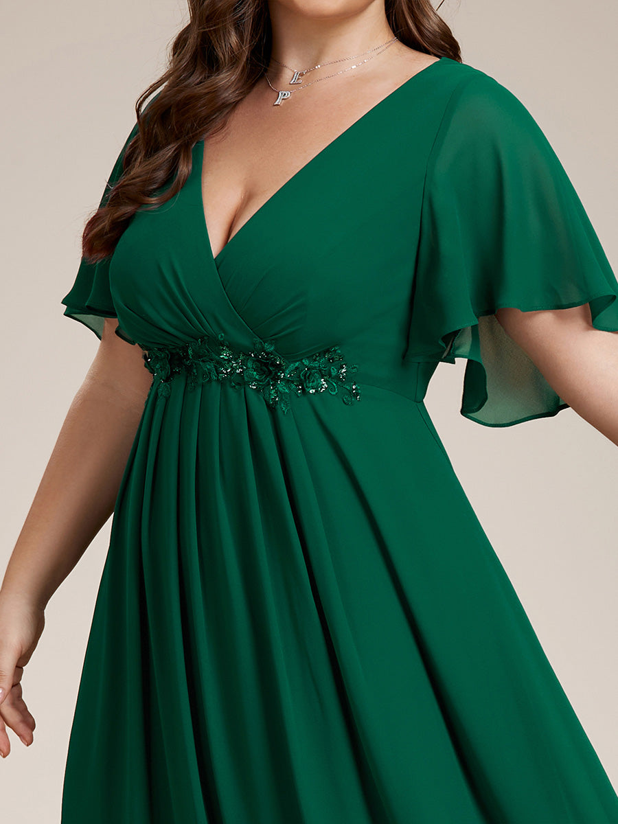 Funkelndes Abendkleid in A-Linie mit Empire-Taille und langen ?rmeln #farbe_Dunkelgrün