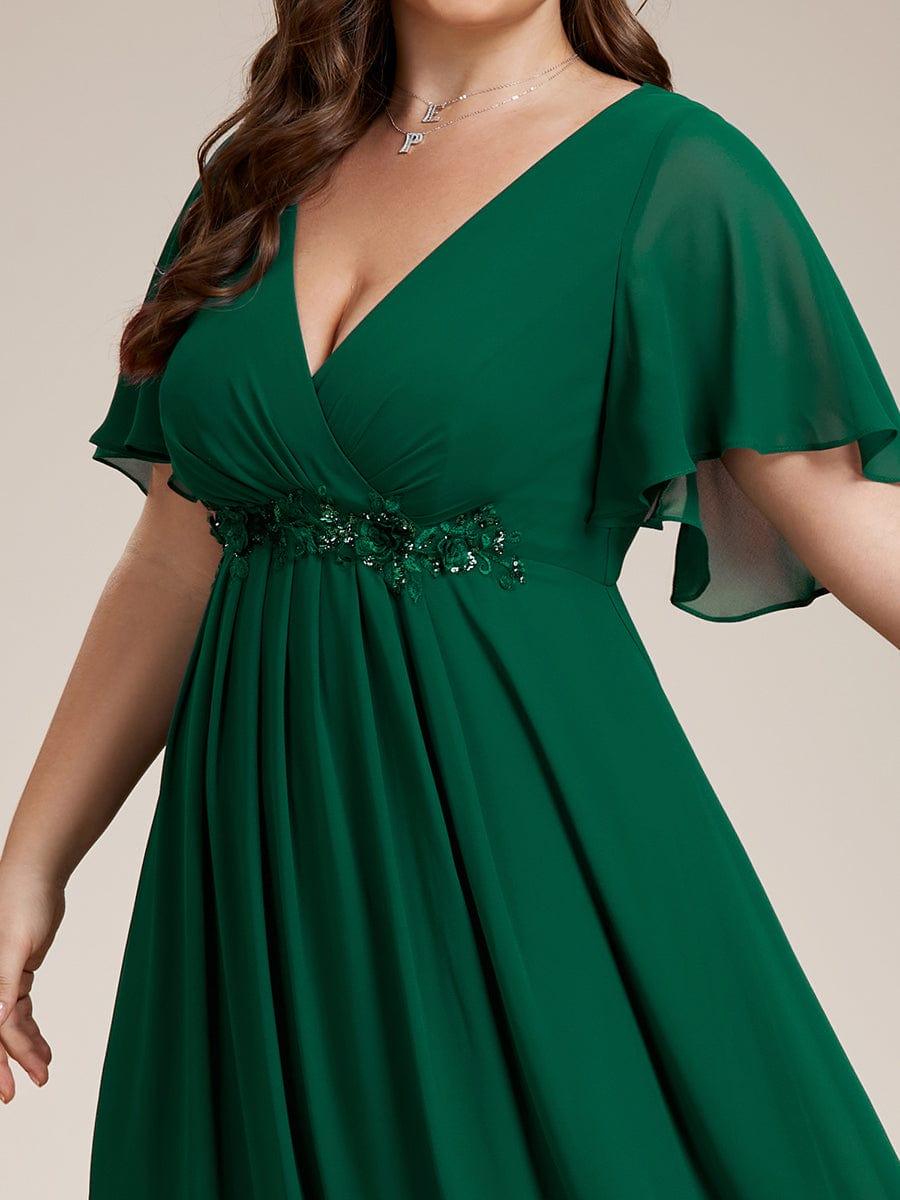 Funkelndes Abendkleid in A-Linie mit Empire-Taille und langen ?rmeln #farbe_Dunkel Gruen