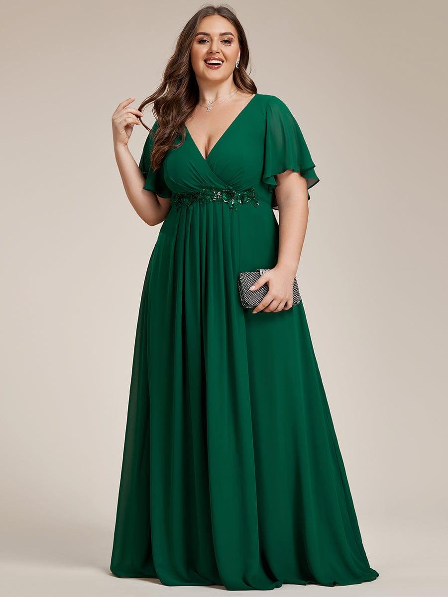 Funkelndes Abendkleid in A-Linie mit Empire-Taille und langen ?rmeln #farbe_Dunkel Gruen