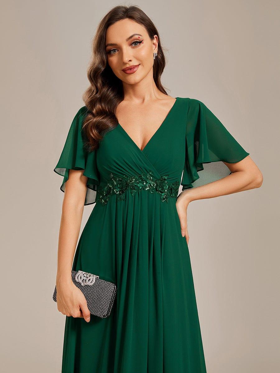 Funkelndes Abendkleid in A-Linie mit Empire-Taille und langen ?rmeln #farbe_Dunkel Gruen